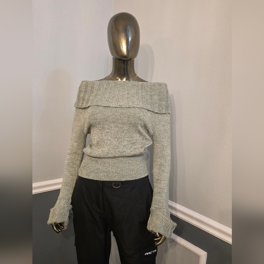 Say What? Off-Shoulder Heather Green Sweater
